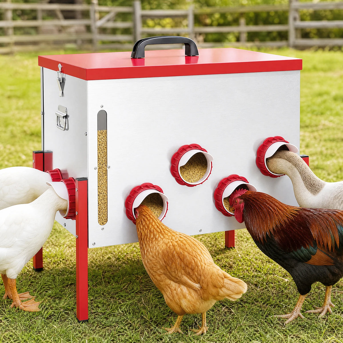 Automatic Metal Poultry Feeder With Adjustable Stand