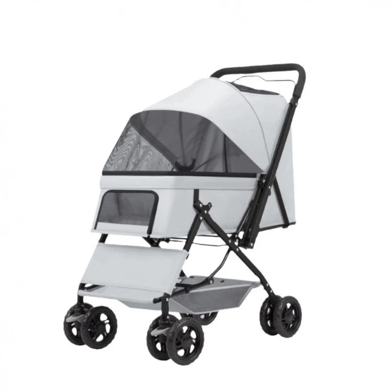 Folding Pet Travel Stroller With Mesh And Storage