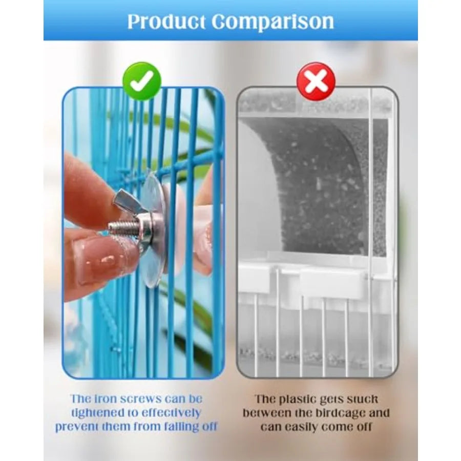 2 PCS Automatic Bird Cage Water Dispenser for Parakeet Parrot Feeder, Stainless Steel, Silver, Leak-Proof Hanging Drinking Syst
