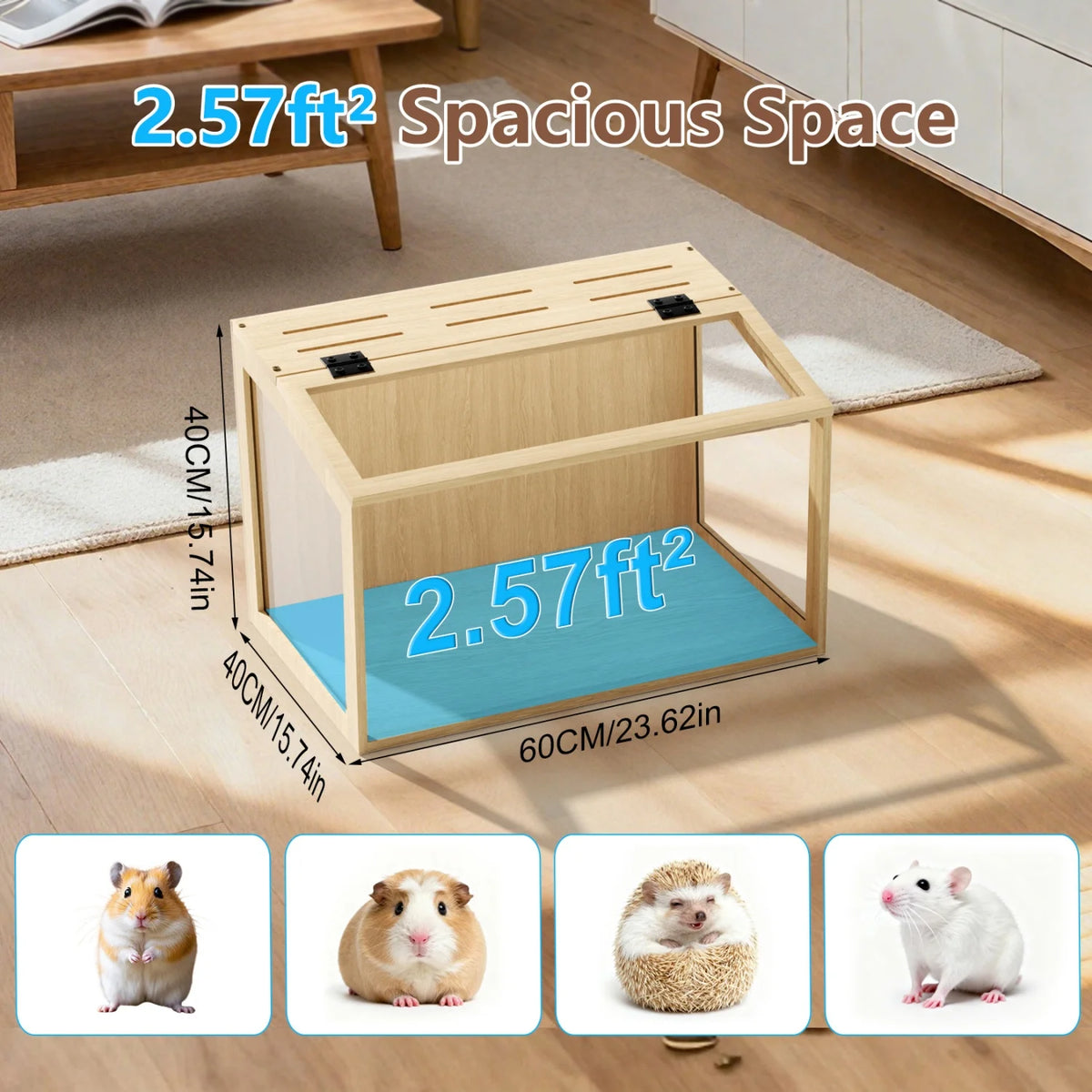 Natural Wood Hamster Cage With Built In LED Light