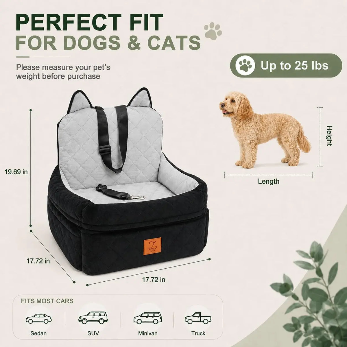 Dog Car Seat Booster With Safety Belt For Travel