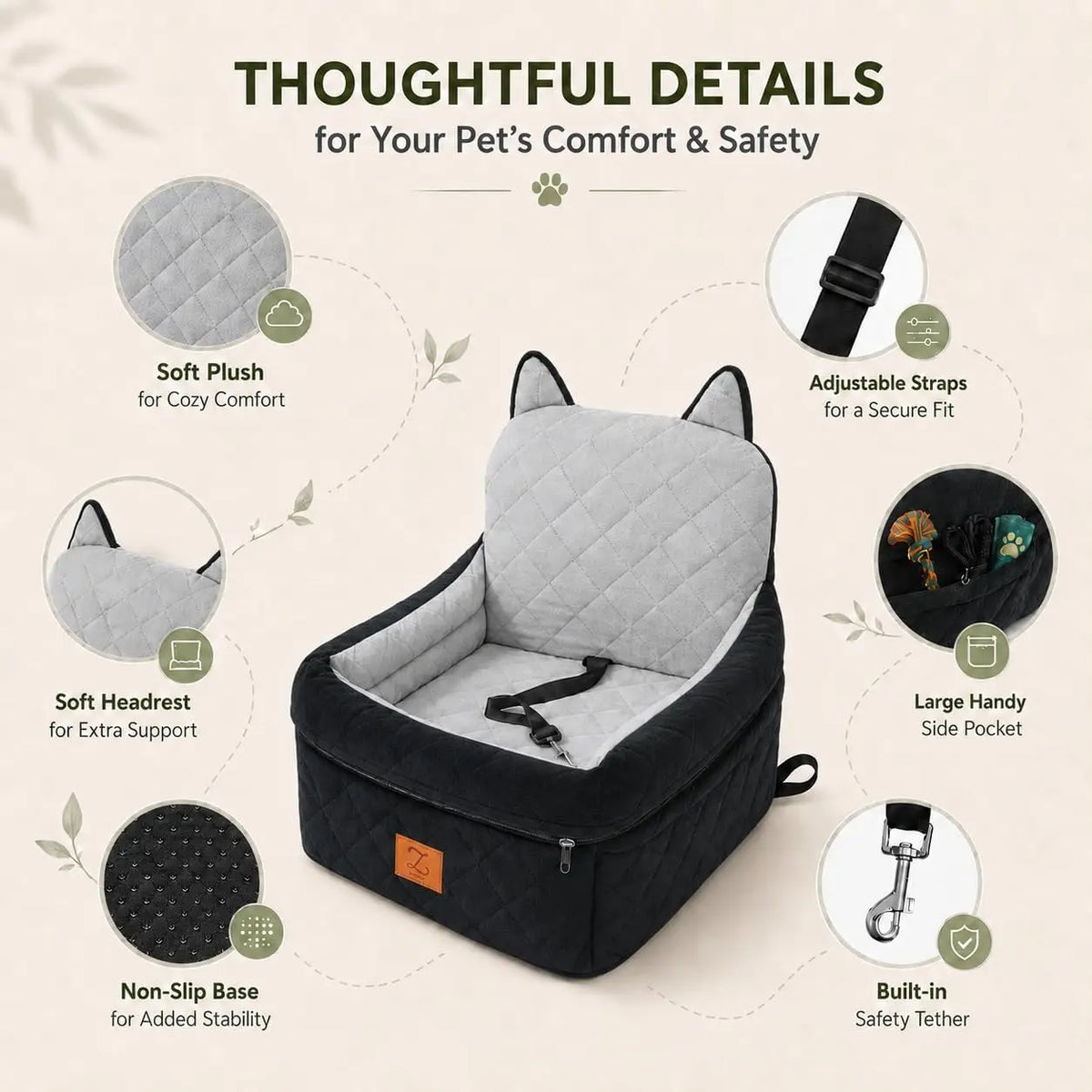 Dog Car Seat Booster With Safety Belt For Travel