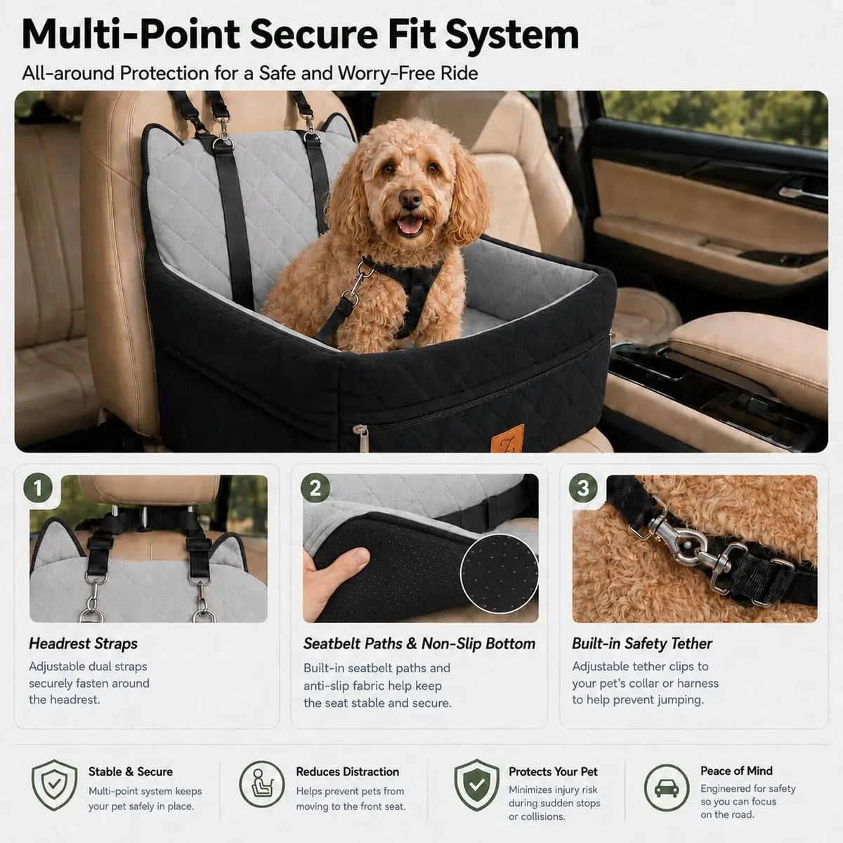 Dog Car Seat Booster With Safety Belt For Travel