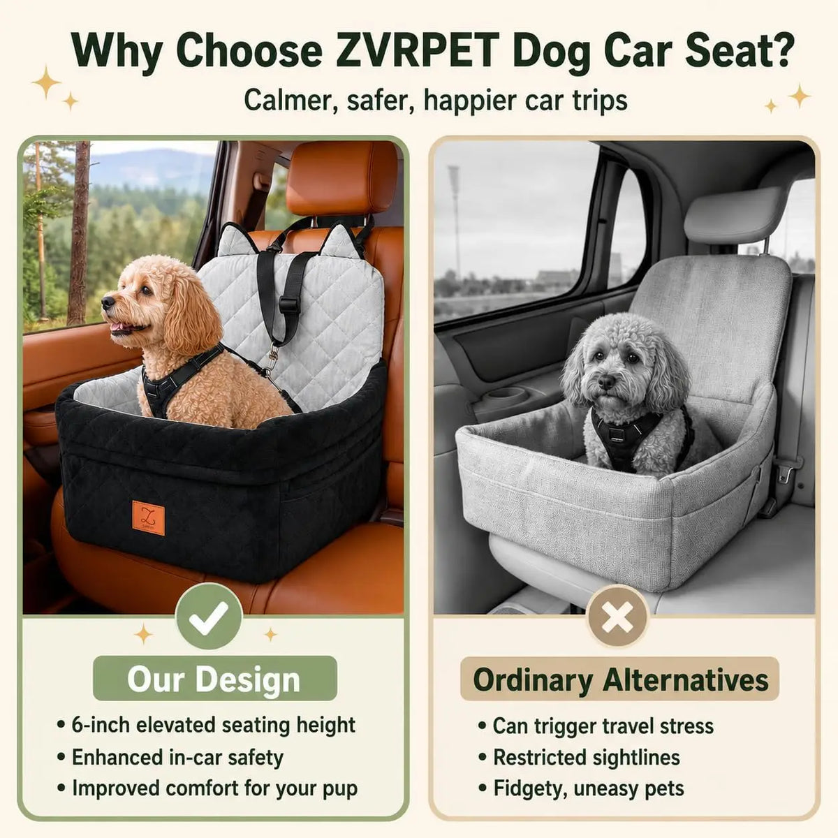 Dog Car Seat Booster With Safety Belt For Travel