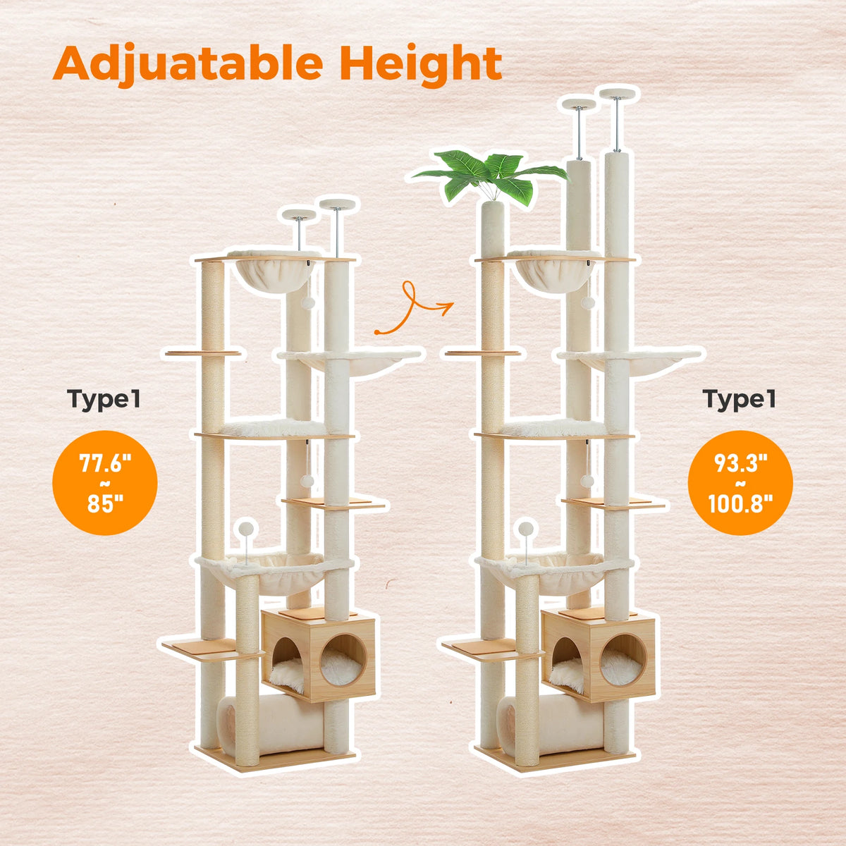 PAWZ Road Height Adjustable Cat Tree With Hammock