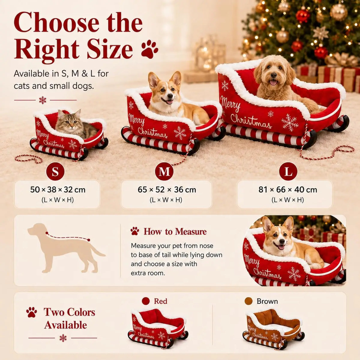 Christmas Sleigh Dog Bed With Plush Raised Sides