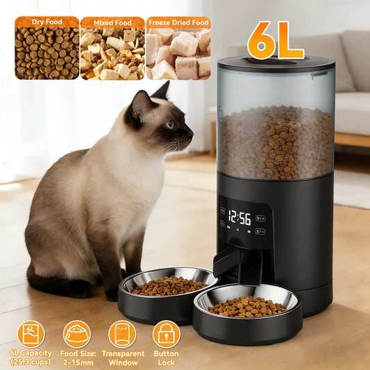 Automatic Cat Feeder With Timed Dispenser And Stainless Bowls