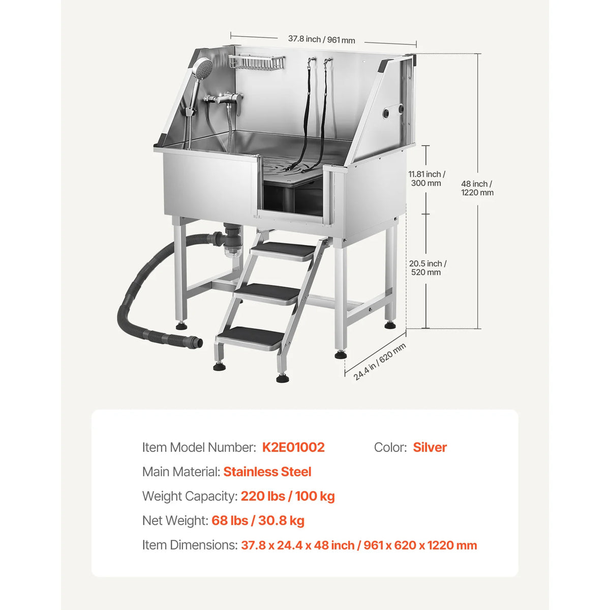 SucceBuy Stainless Steel Dog Grooming Wash Station