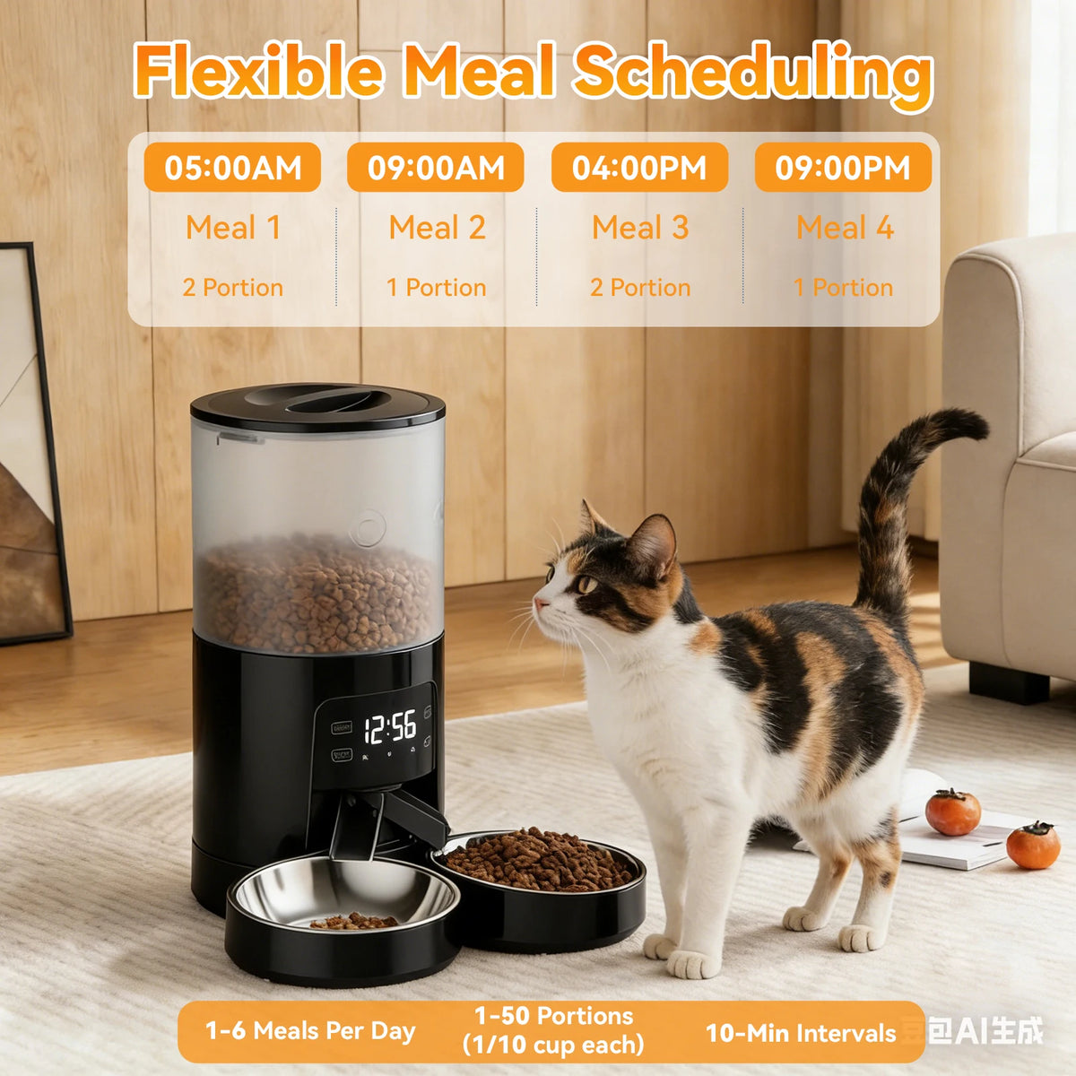 Automatic Cat Feeder With Timed Dispenser And Stainless Bowls