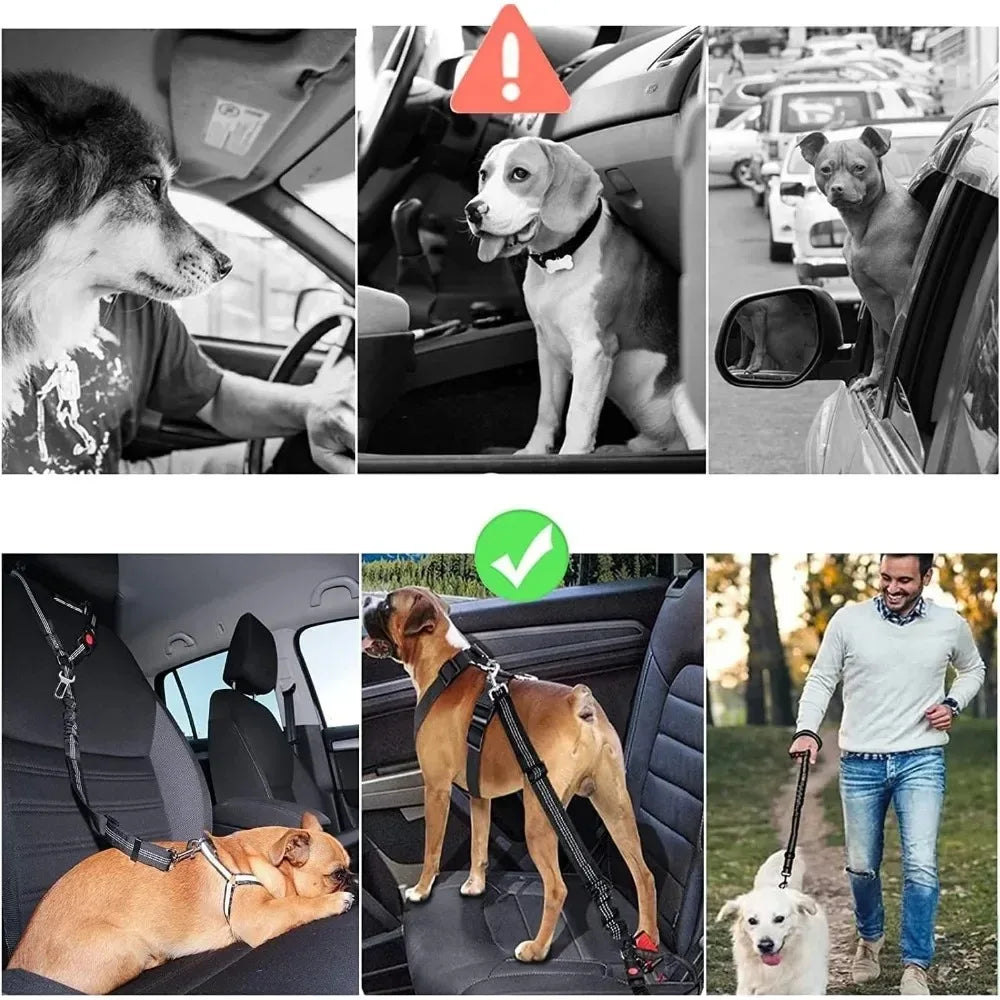 2-In-1 Adjustable Reflective Dog Car Seat Belt Restraint