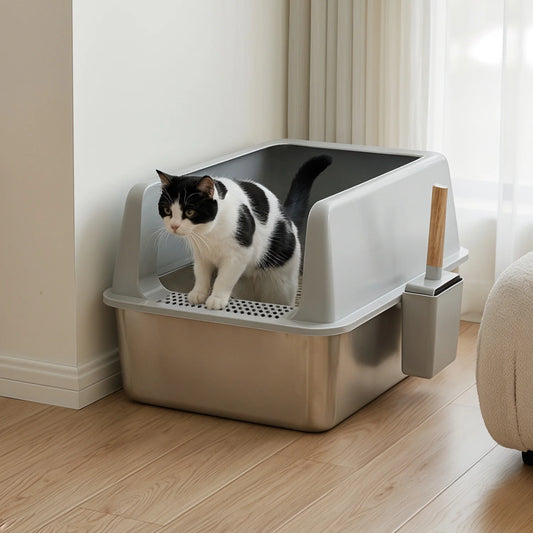 Stainless Steel Cat Litter Box With Litter Mat