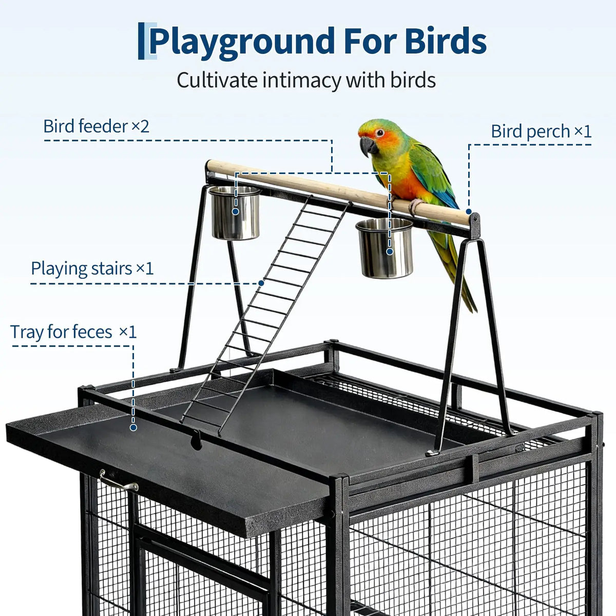 HiMISS Bird Cage With Rolling Stand And Play Top