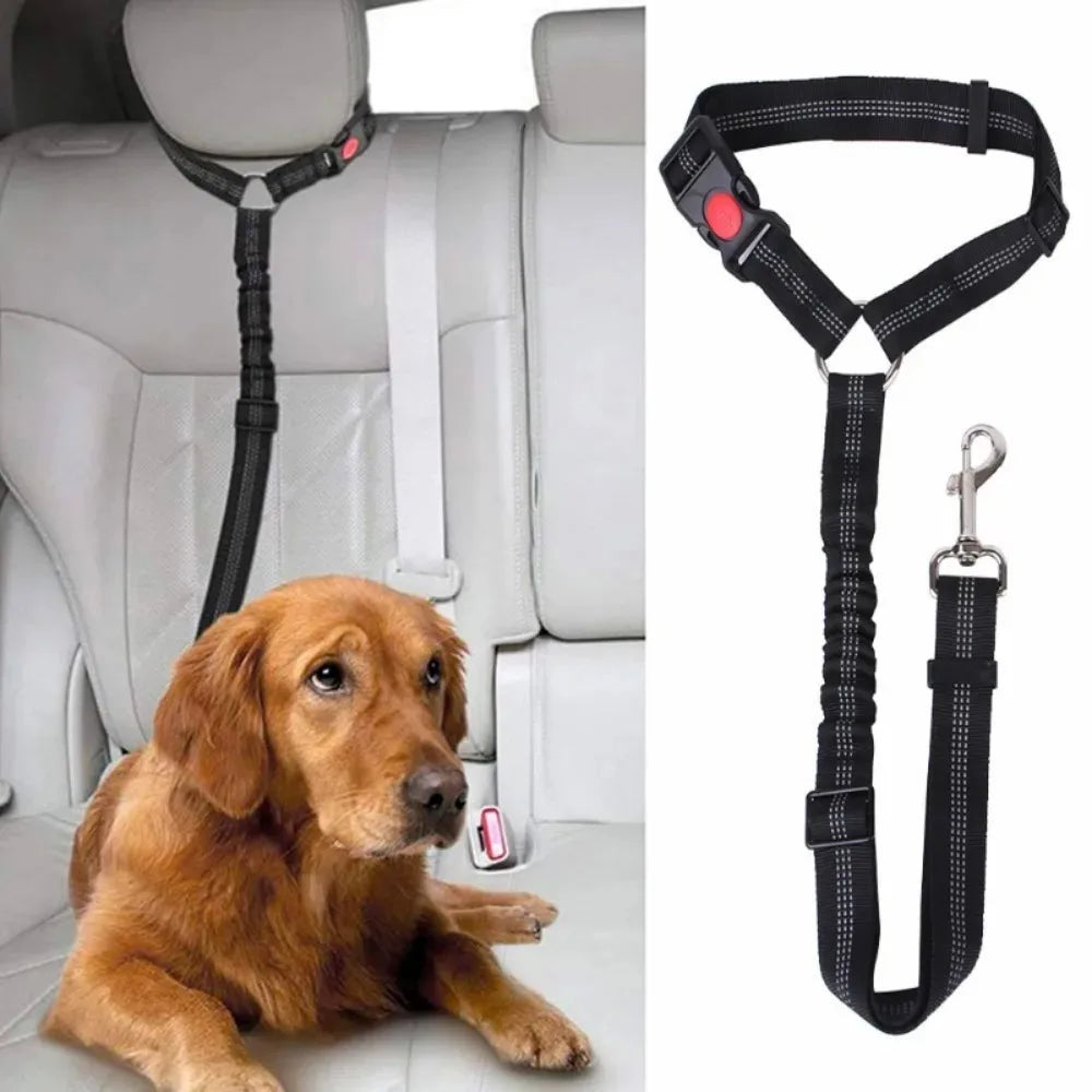 2-In-1 Adjustable Reflective Dog Car Seat Belt Restraint