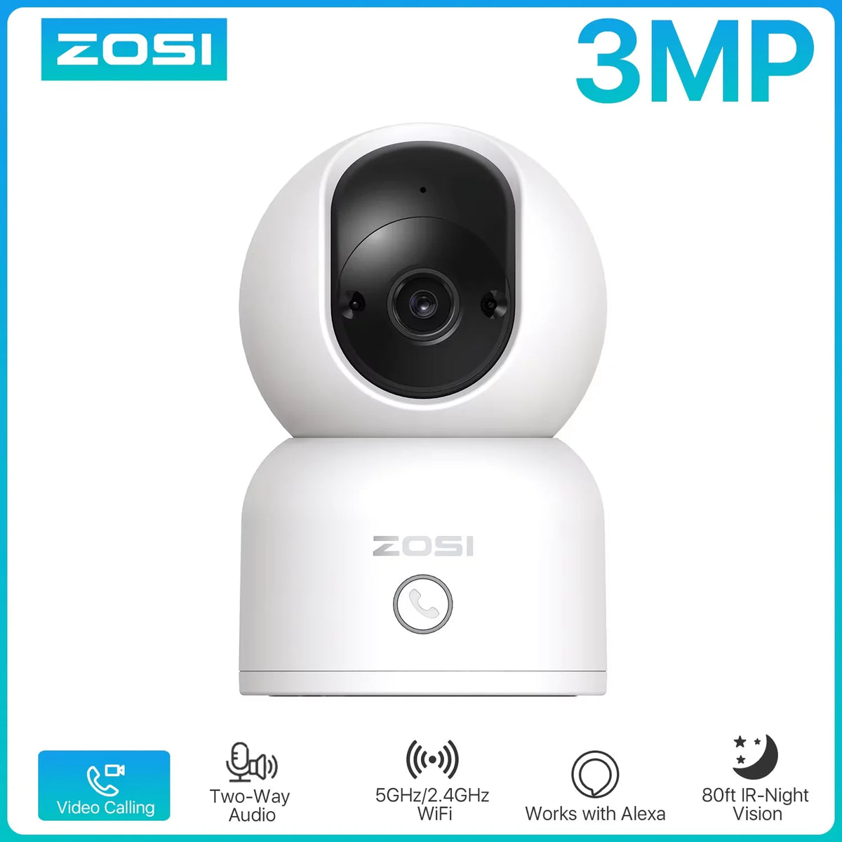 ZOSI Indoor Pan Tilt Security Camera 360 AI Human Tracking
