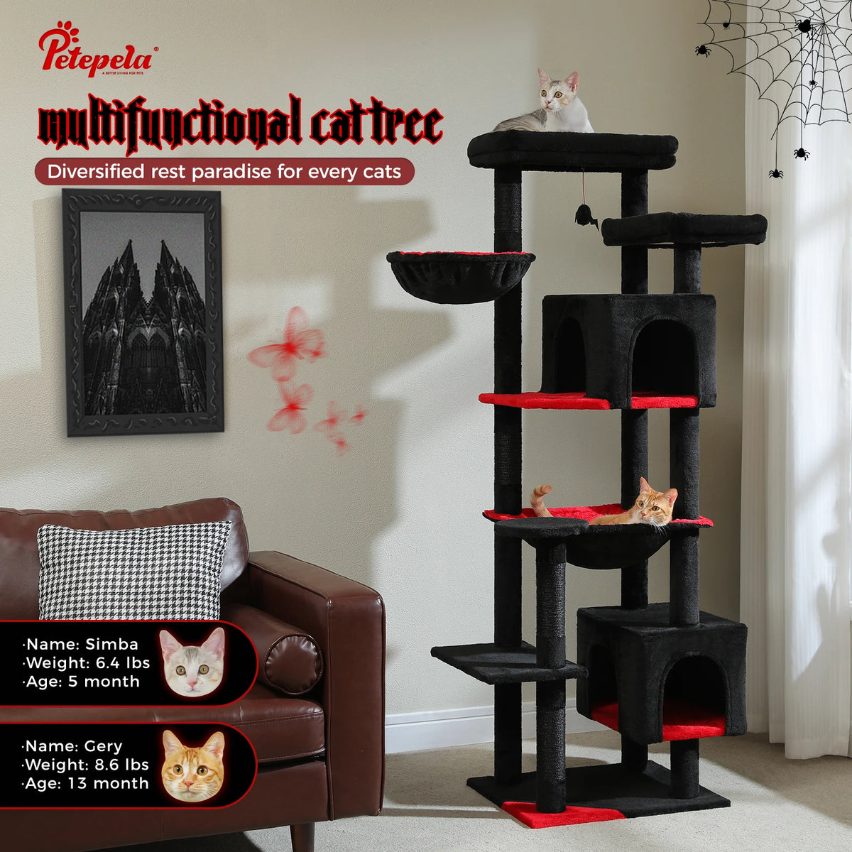 PAWZ Road Tall Cat Tree With Hammock Scratching Posts
