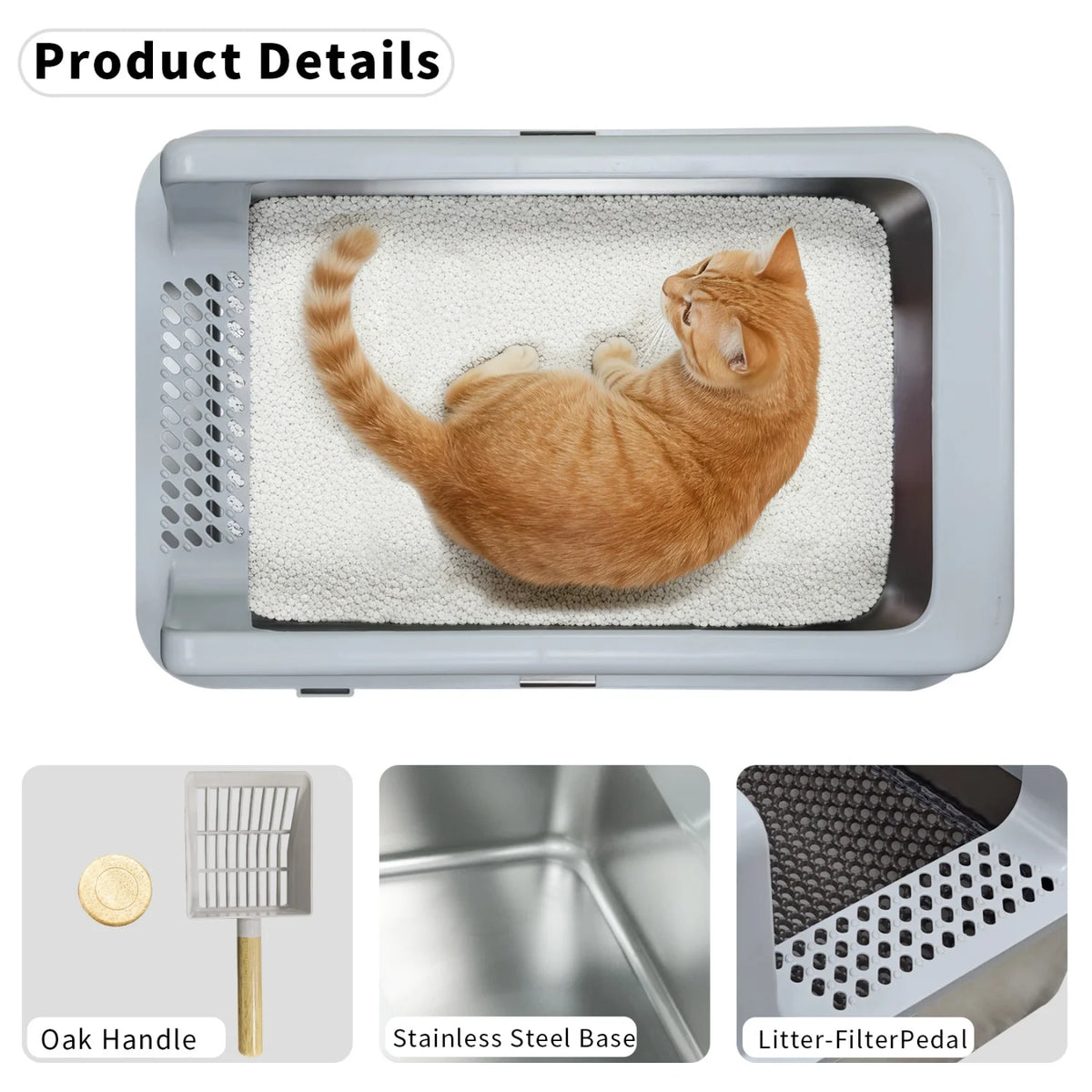 Stainless Steel Cat Litter Box With Litter Mat