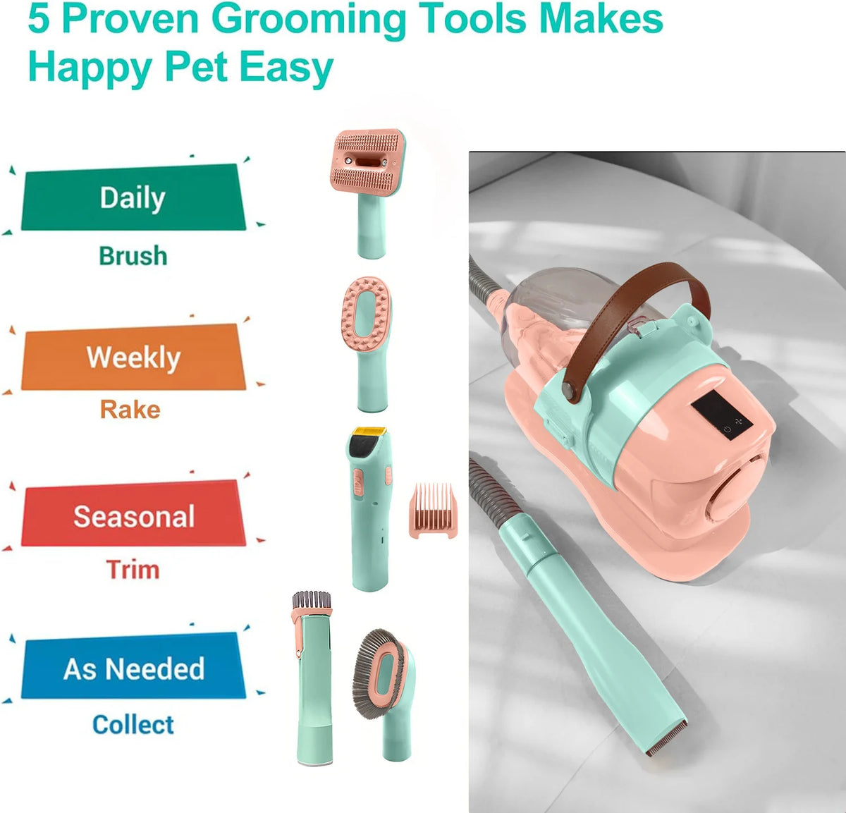 Pet Grooming Vacuum Kit With Clipper