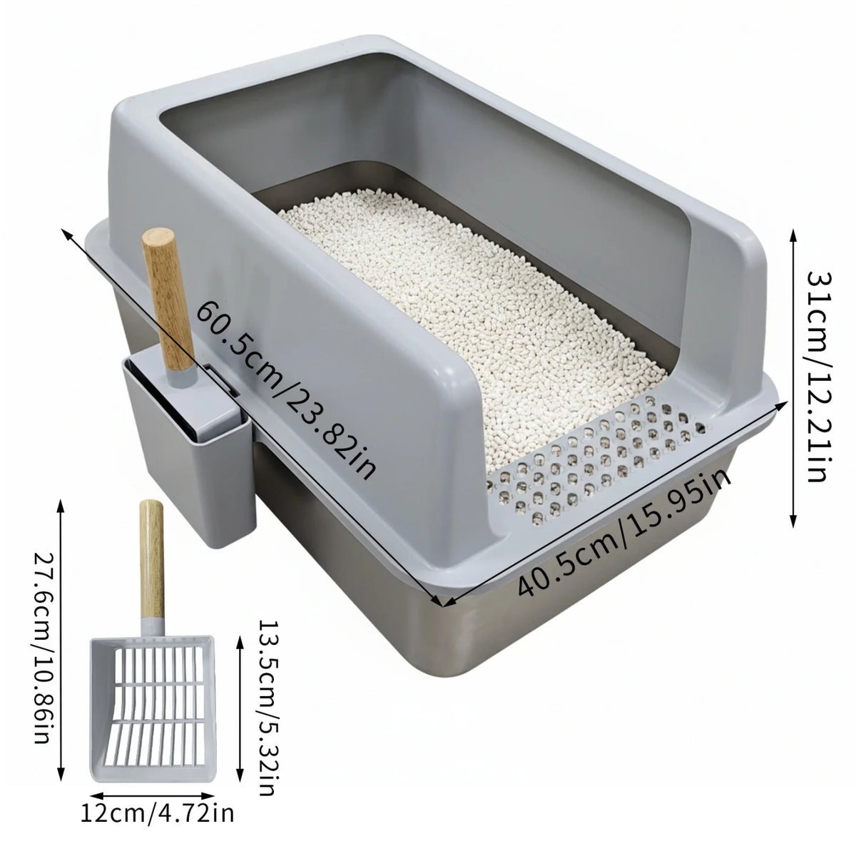 Stainless Steel Cat Litter Box With Litter Mat
