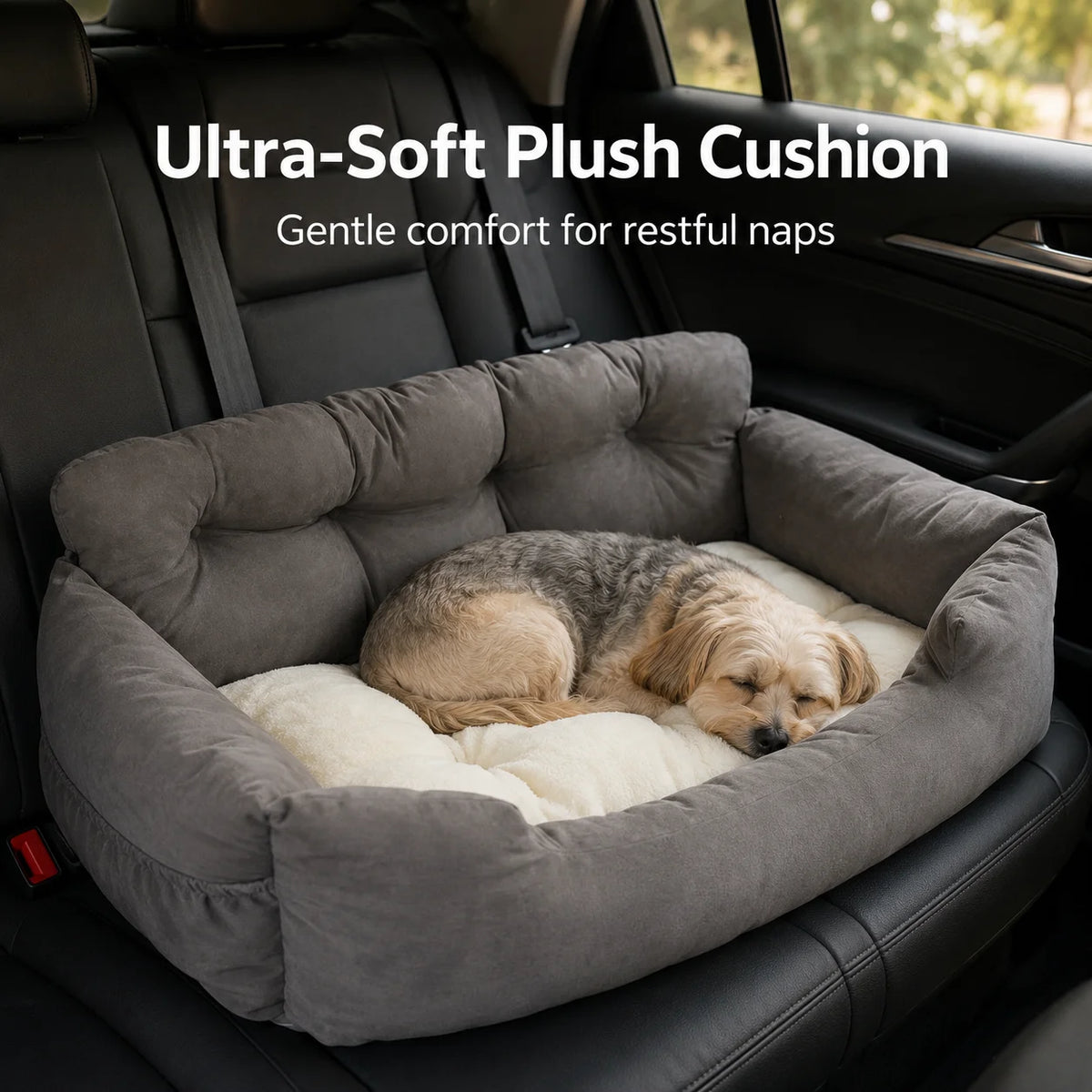 Portable Pet Car Seat With Safety Leash And Storage Pockets