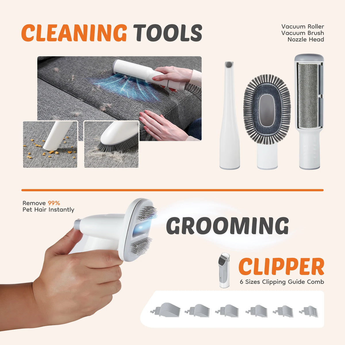 JHK Pet Grooming Vacuum Kit With Cordless Clippers
