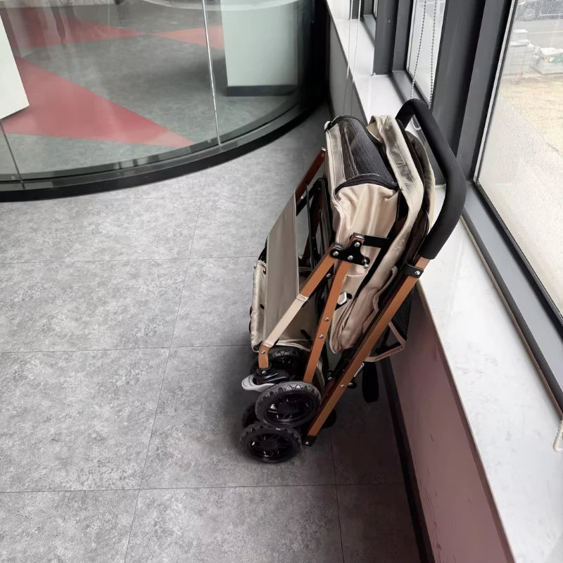 Folding Pet Travel Stroller With Mesh And Storage