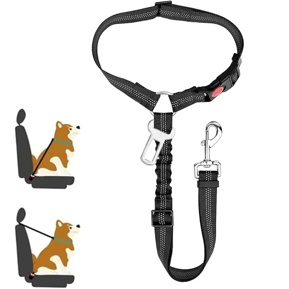 2-In-1 Adjustable Reflective Dog Car Seat Belt Restraint