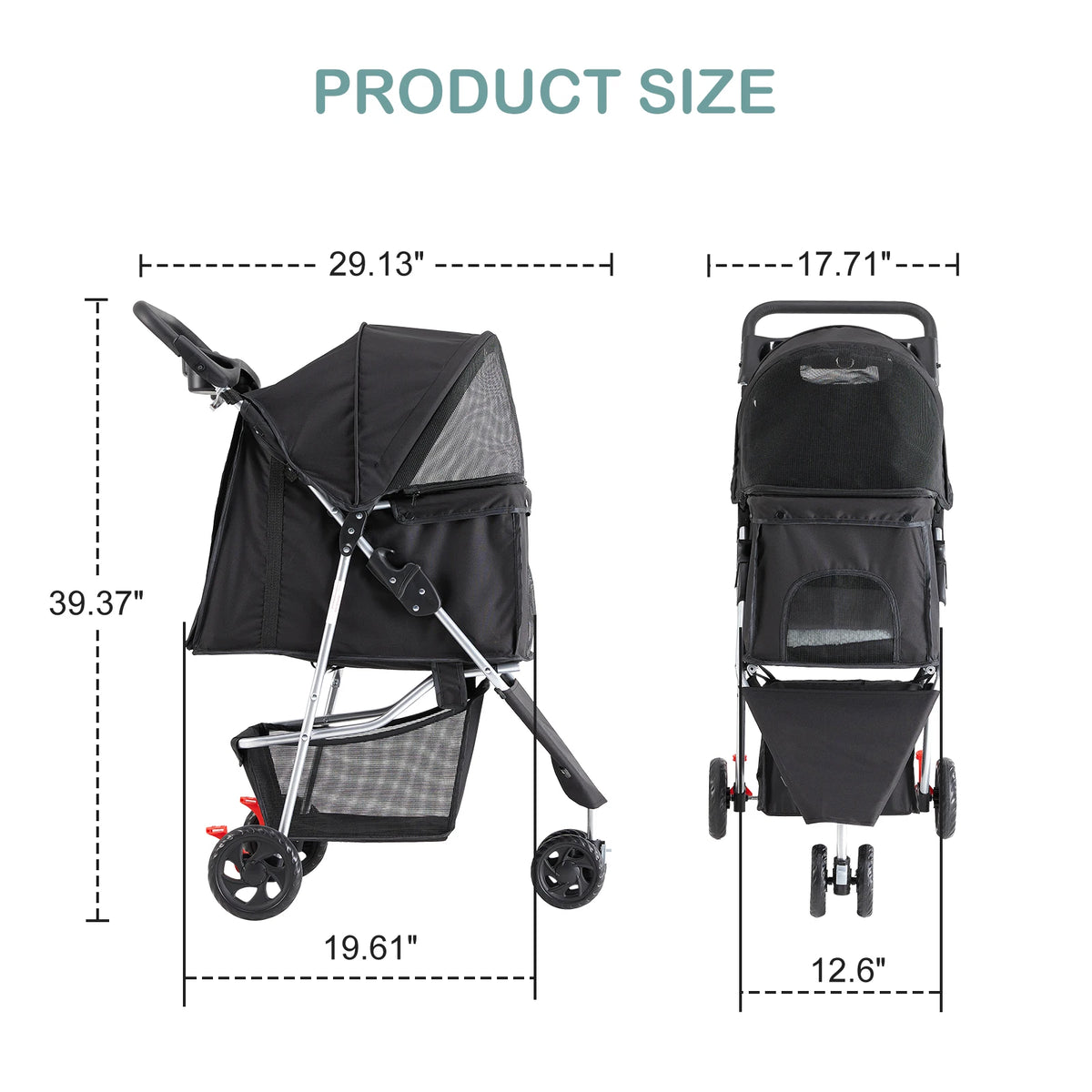 Foldable Three-Wheel Pet Stroller for Dogs and Cats