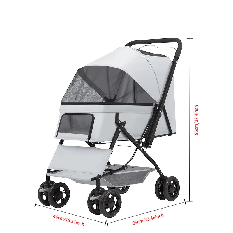 Folding Pet Travel Stroller With Mesh And Storage