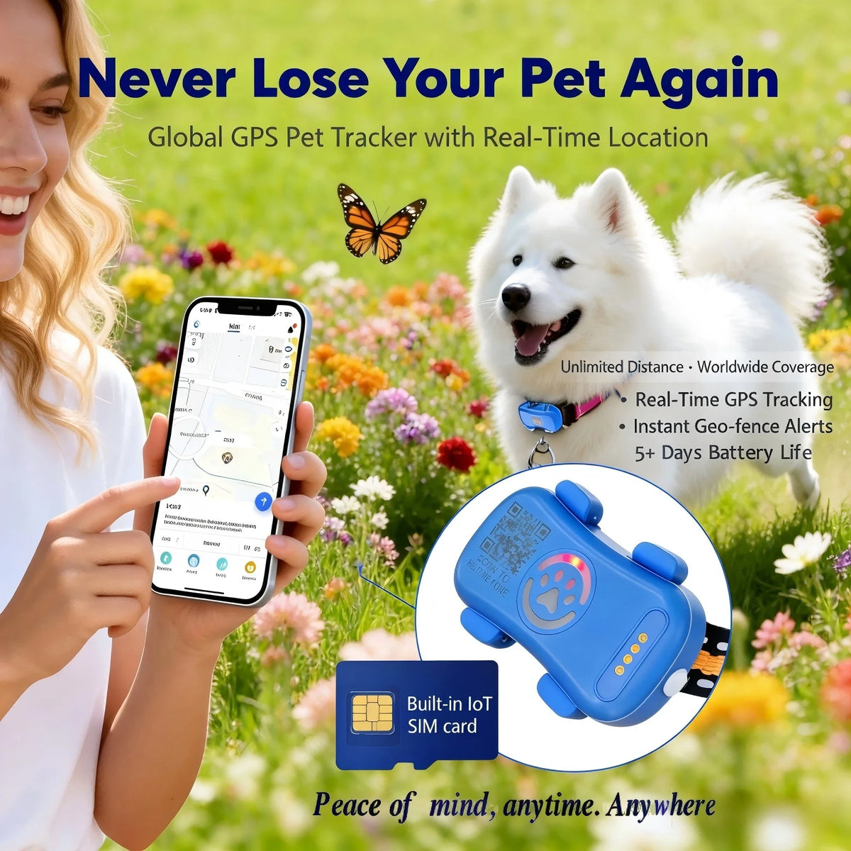 WANWAYTECH GPS Pet Tracker for Dogs and Cats Wide Range
