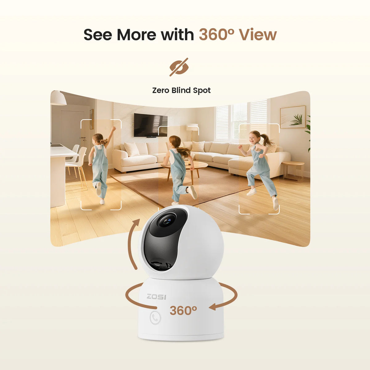 ZOSI Indoor Pan Tilt Security Camera 360 AI Human Tracking