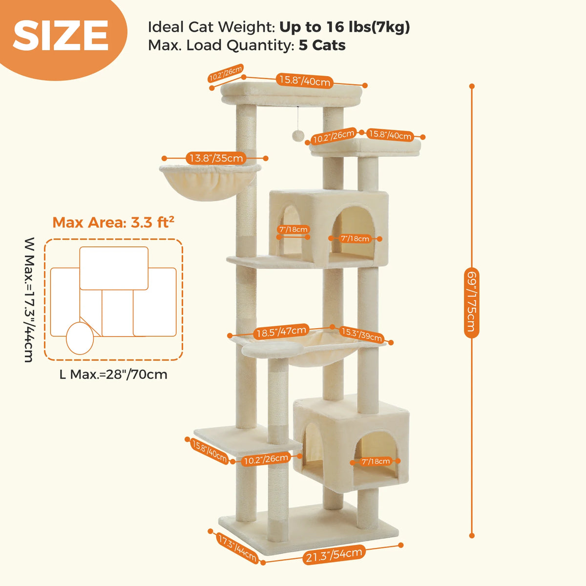 PAWZ Road Tall Cat Tree With Hammock Scratching Posts