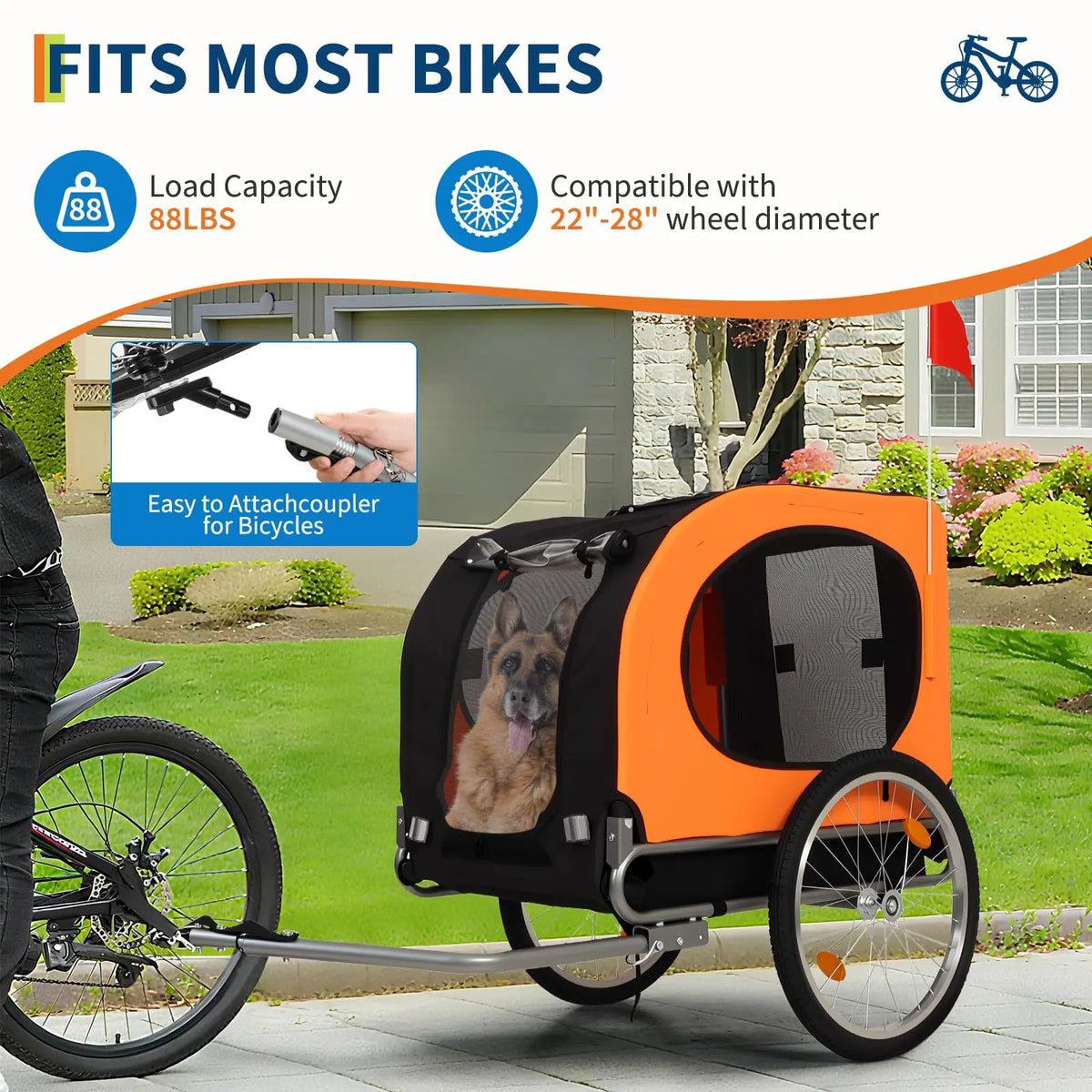 Foldable Dog Bike Trailer With Quick Release Wheels
