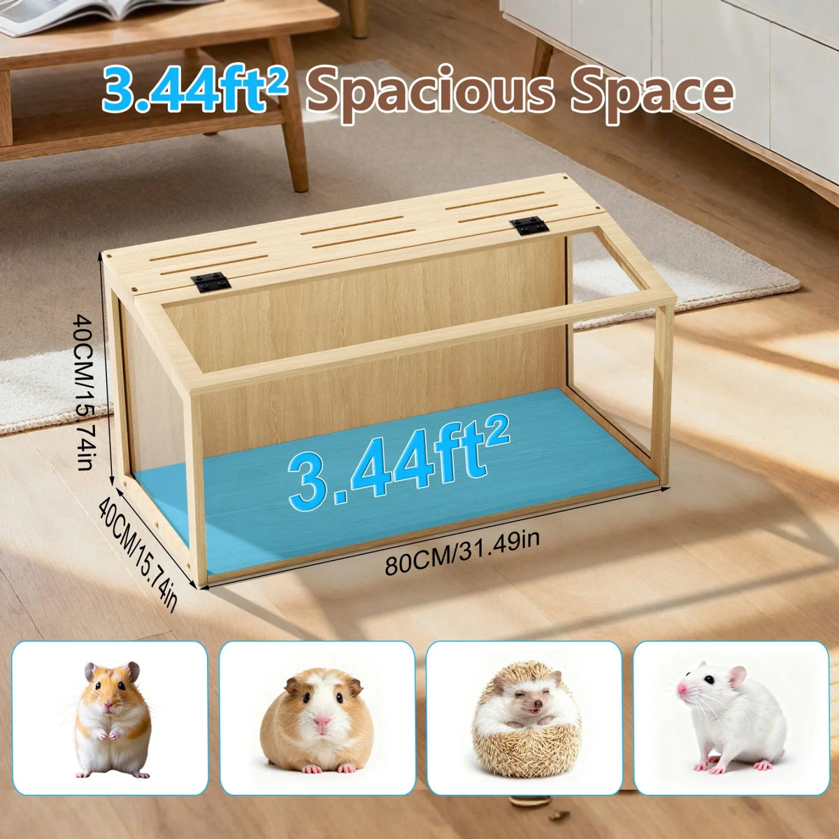 Natural Wood Hamster Cage With Built In LED Light