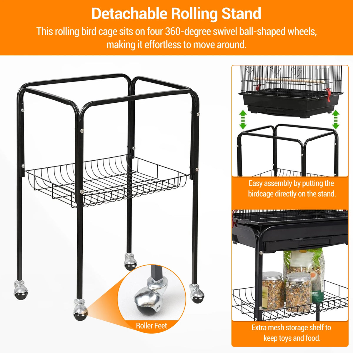 HiMISS Bird Cage With Playtop And Rolling Stand