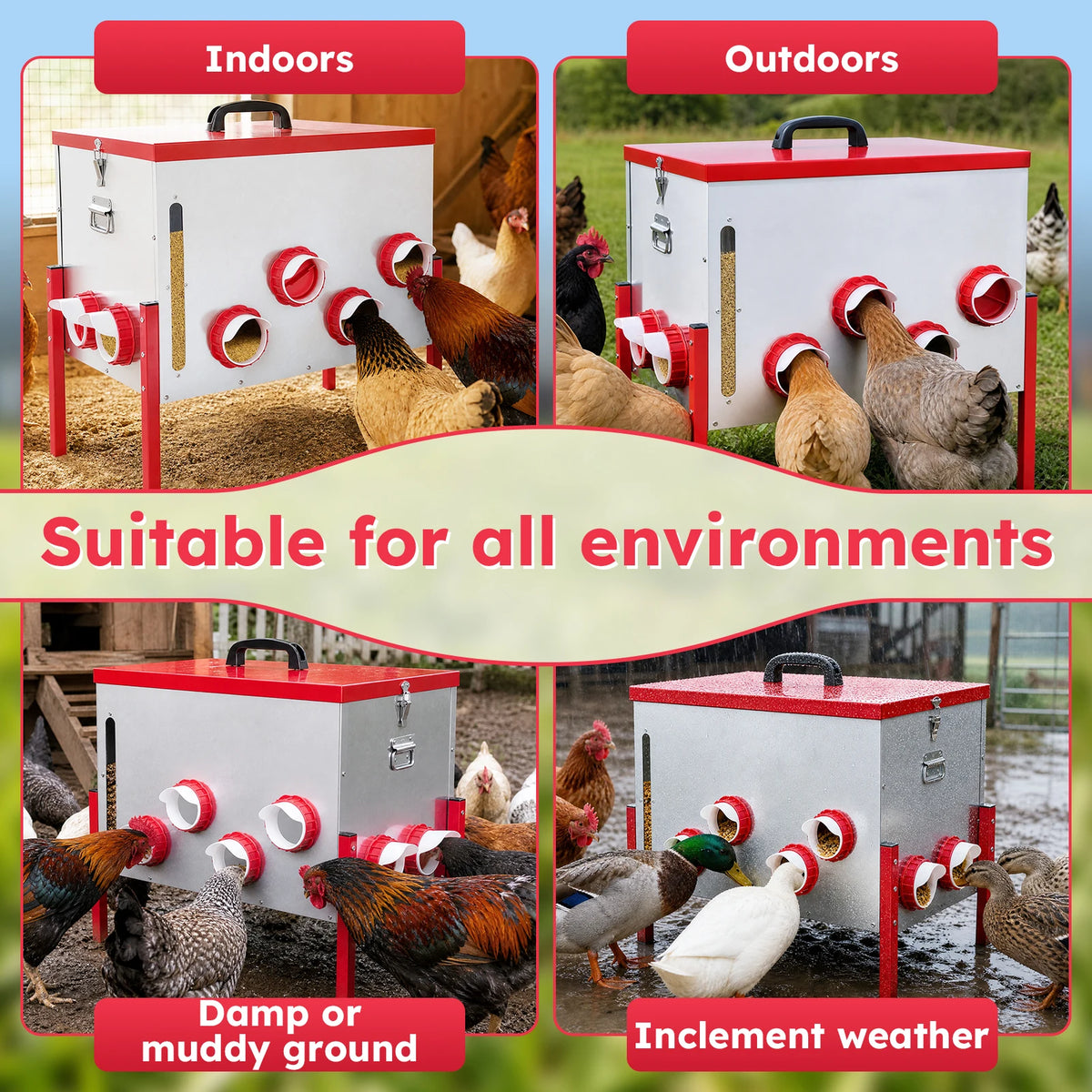Automatic Metal Poultry Feeder With Adjustable Stand