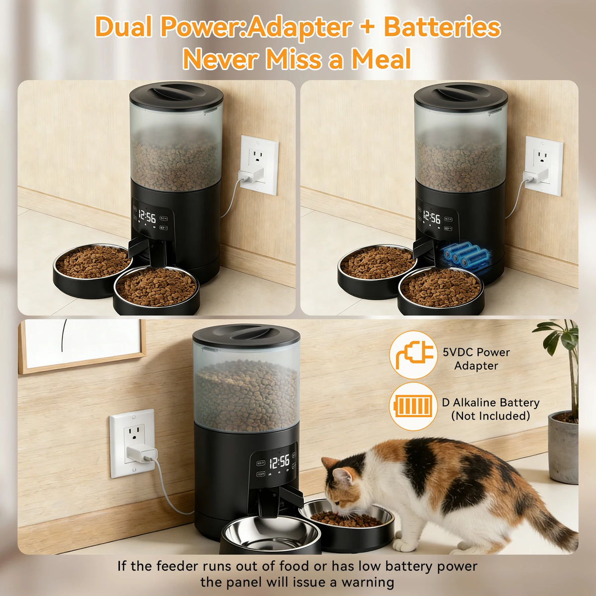 JHK Automatic Cat Feeder With Dual Stainless Bowls