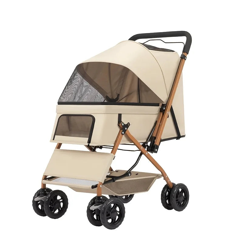 Folding Pet Travel Stroller With Mesh And Storage