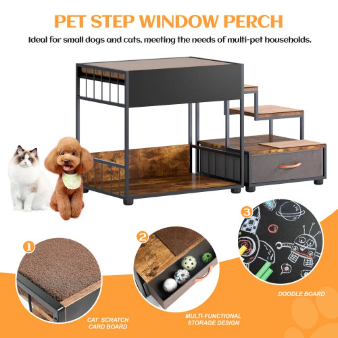 Multi Level Dog Bunk Bed With Steps And Storage