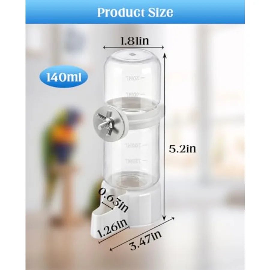 2 PCS Automatic Bird Cage Water Dispenser for Parakeet Parrot Feeder, Stainless Steel, Silver, Leak-Proof Hanging Drinking Syst