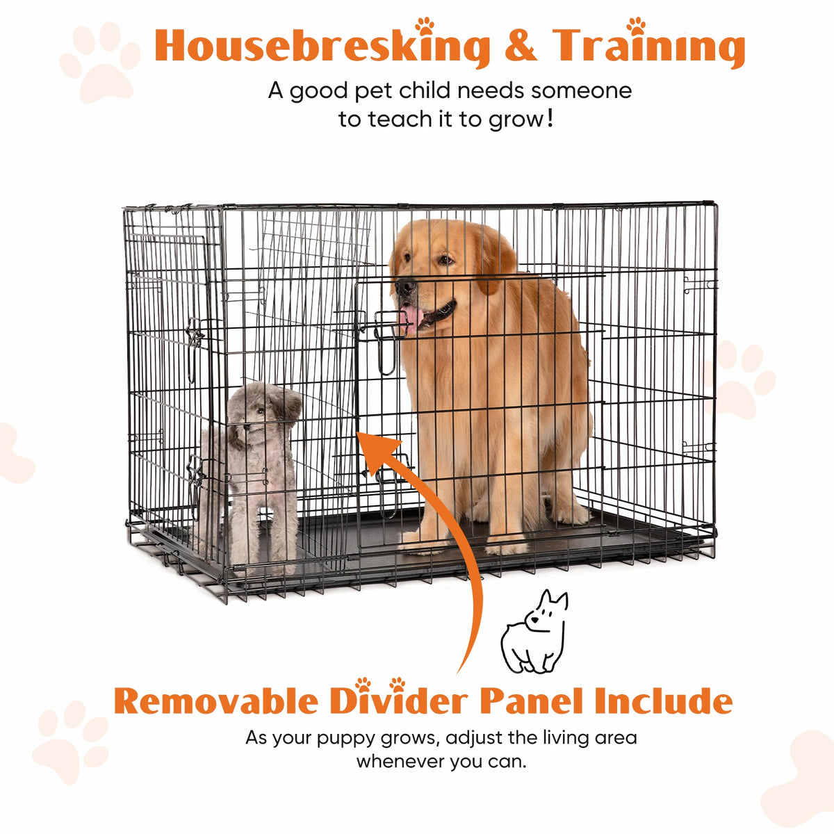 JHK Double Door Folding Metal Dog Cage With Leak-Proof Pan