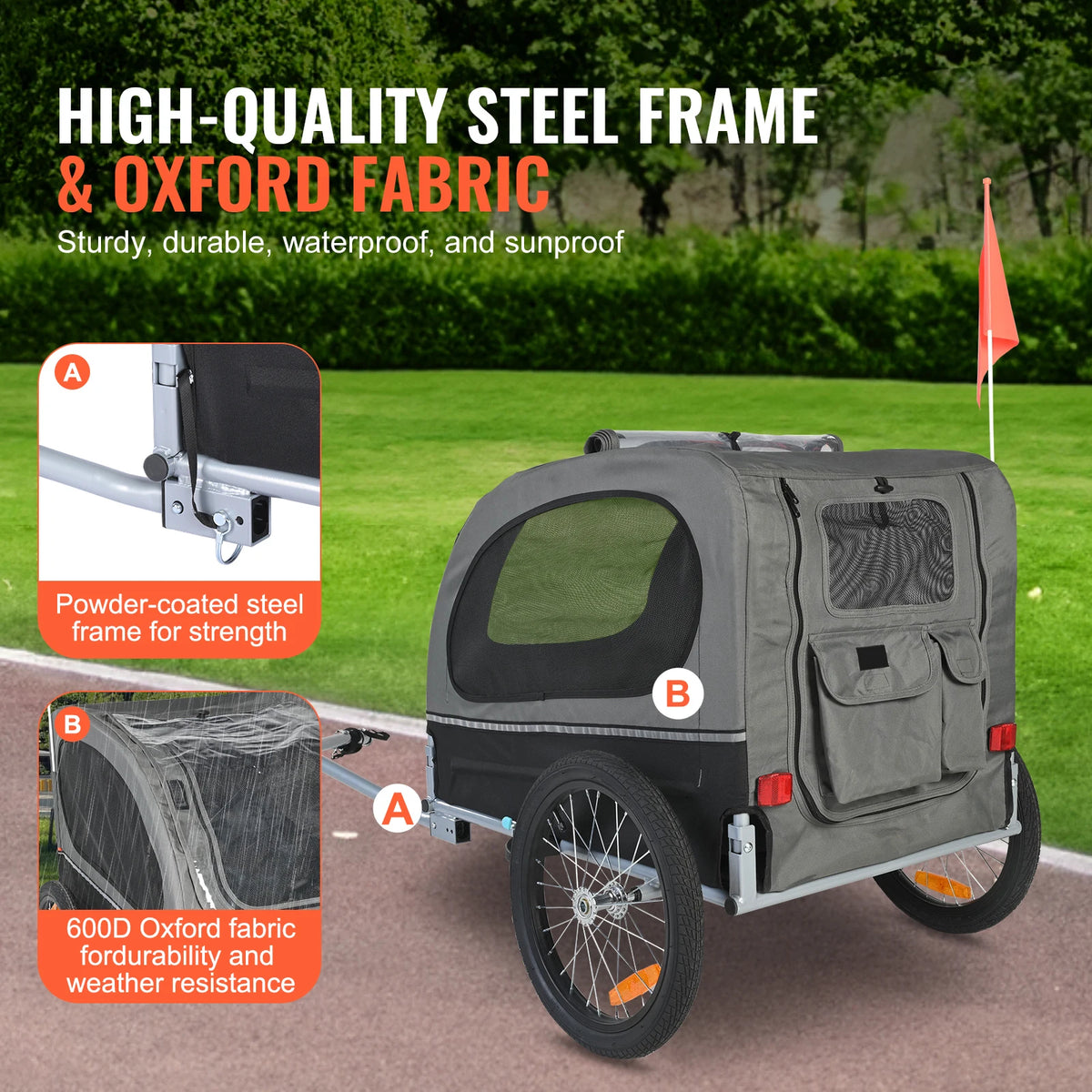 SucceBuy Collapsible Dog Bicycle Trailer Carrier with Wheels