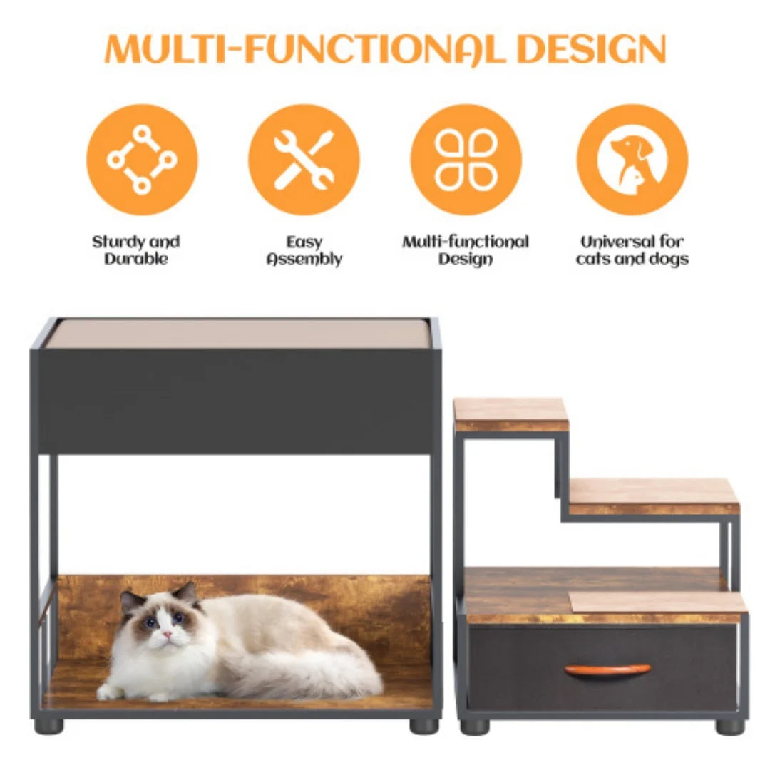 Multi Level Dog Bunk Bed With Steps And Storage
