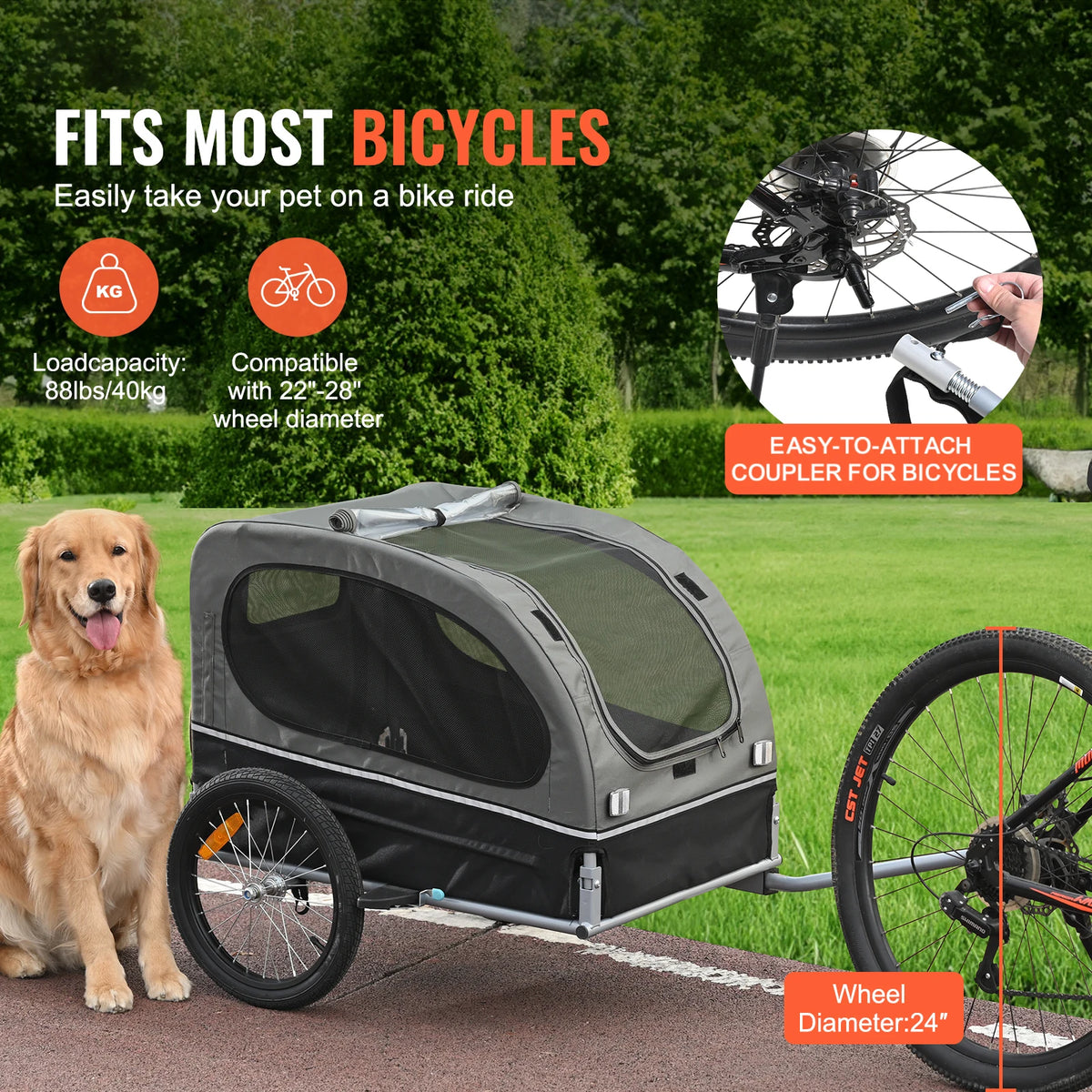 SucceBuy Collapsible Dog Bicycle Trailer Carrier with Wheels