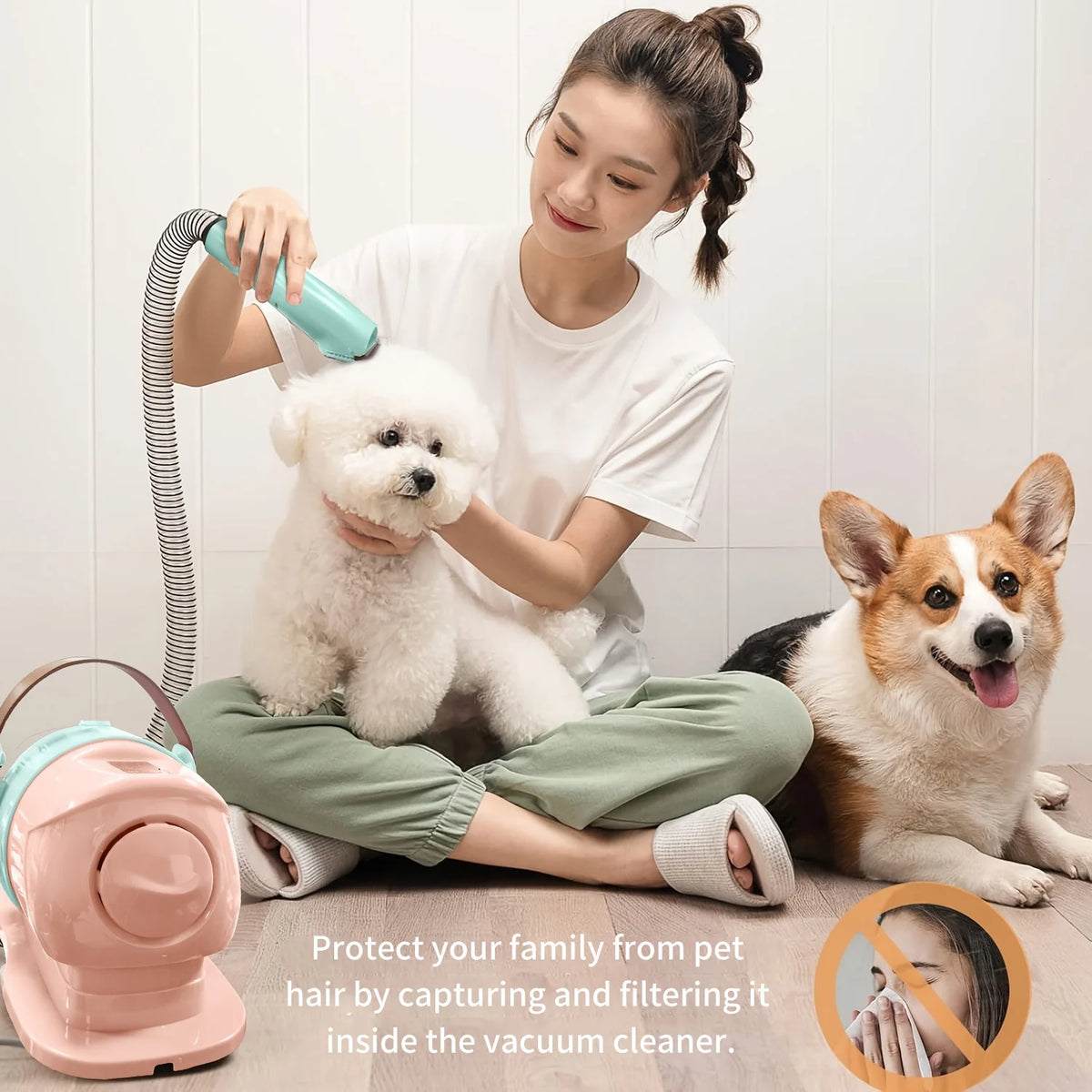 Pet Grooming Vacuum Kit With Clipper