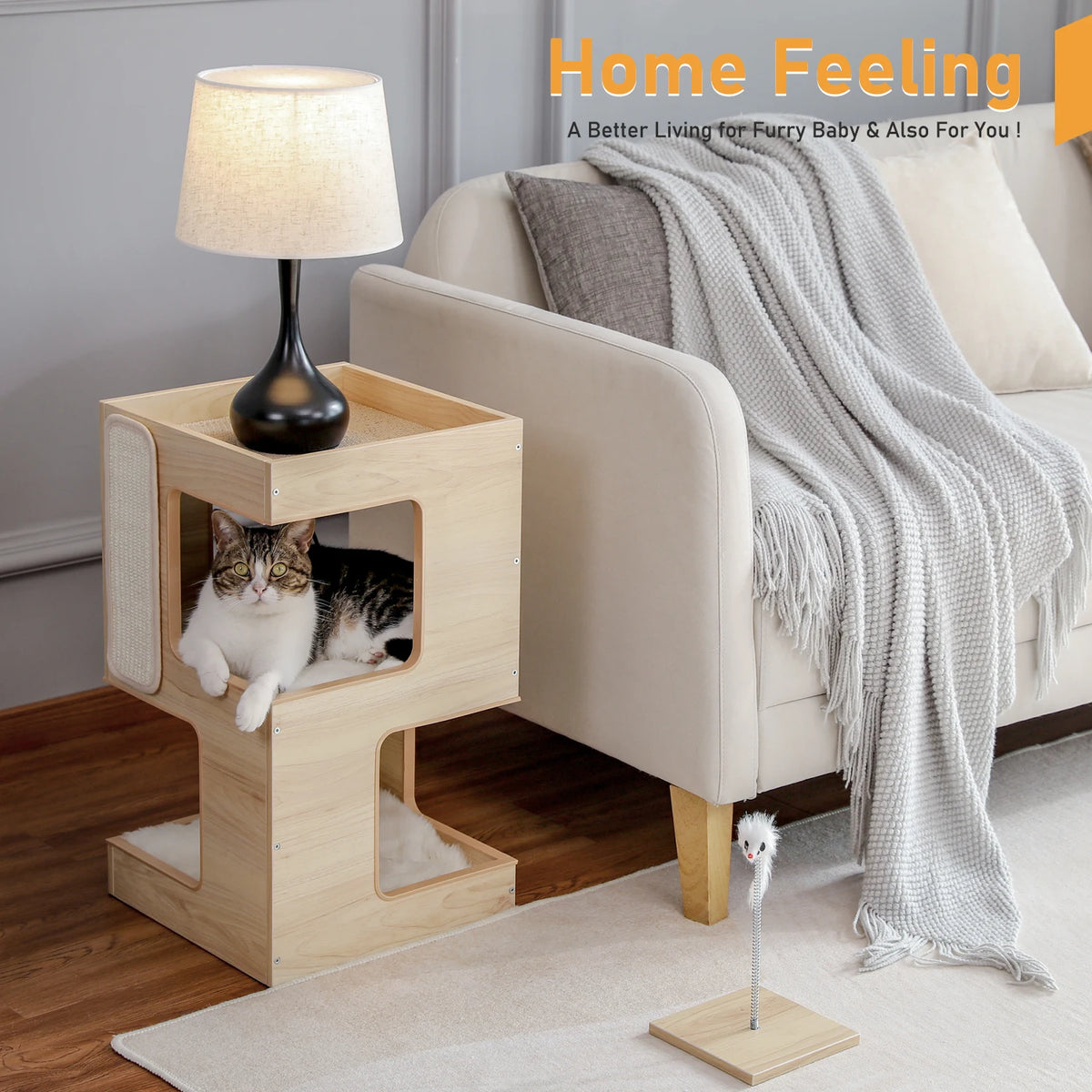 PAWZ Road Wood Cat Condo With Scratching Pad