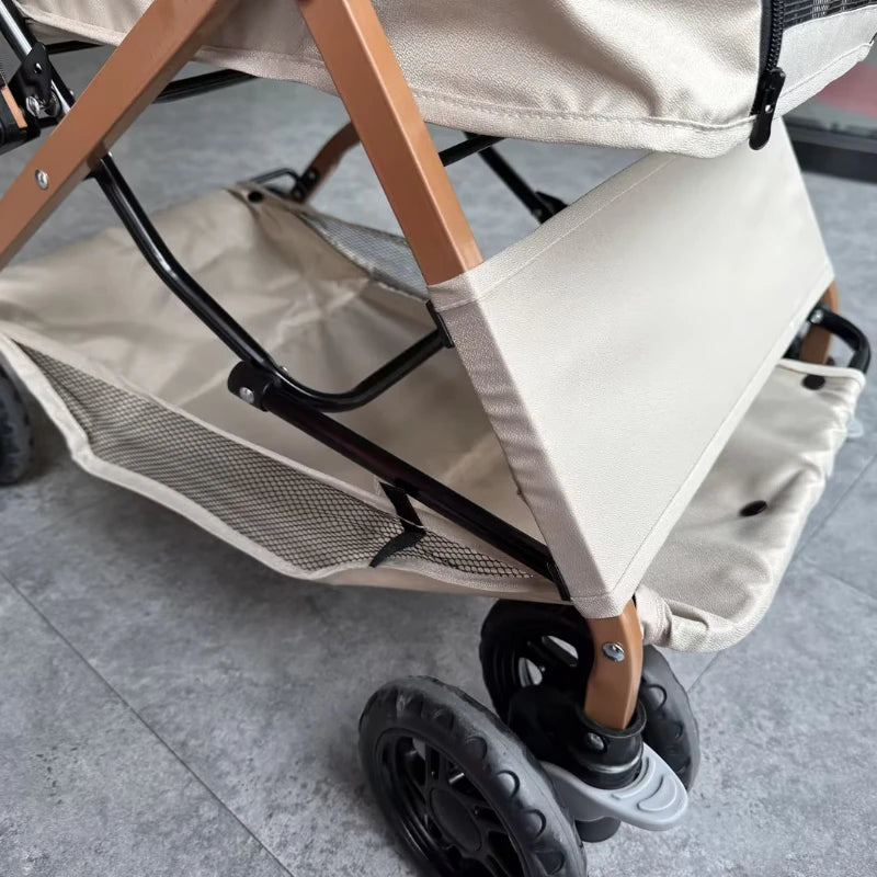 Folding Pet Travel Stroller With Mesh And Storage