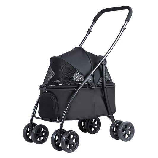 Foldable Pet Stroller With Shock Absorbing Wheels