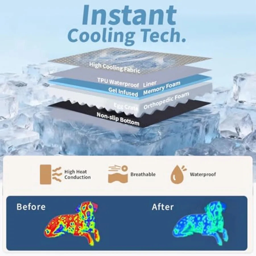 Cooling Gel Memory Foam Orthopedic Waterproof Dog Bed