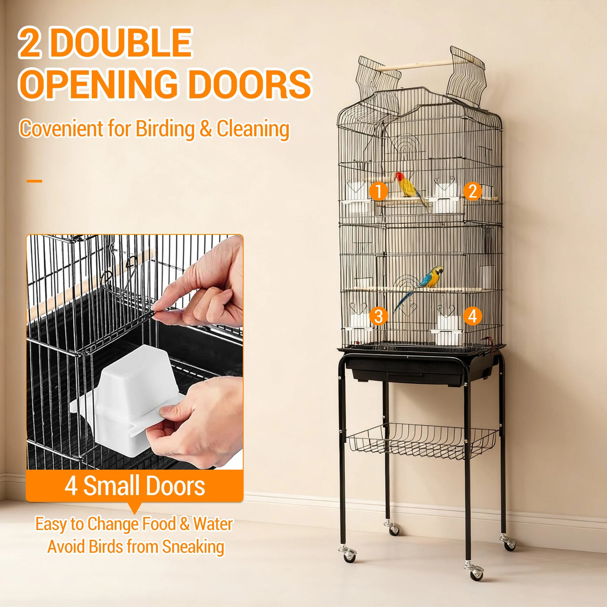 HiMISS Bird Cage With Playtop And Rolling Stand