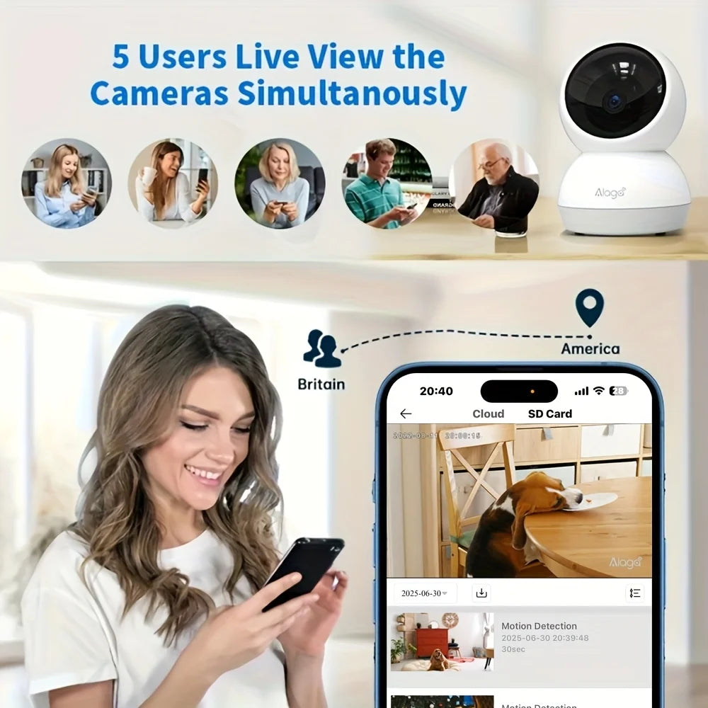 ALAGA 3K Pet Camera With Phone App 360 Pan Tilt 2 Way Audio